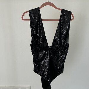 Elegant Black Sequin Bodysuit